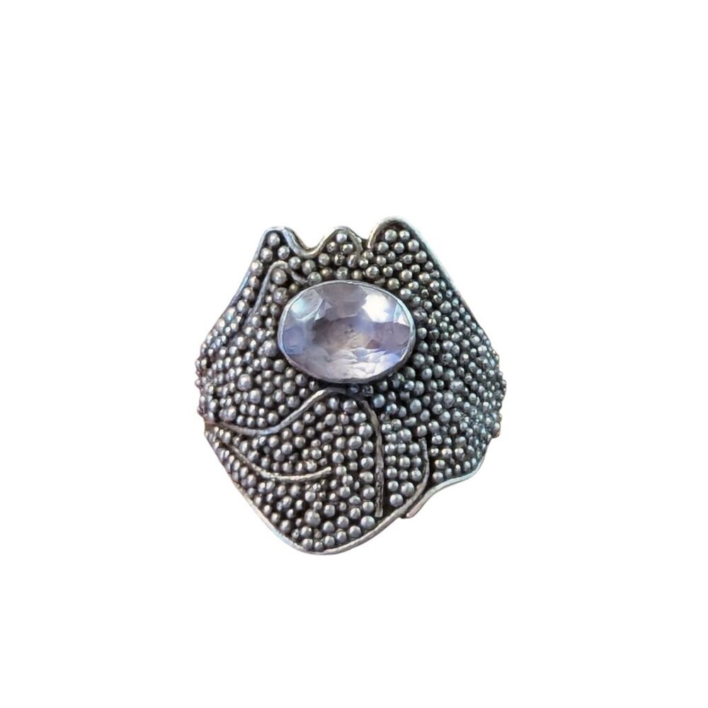 Sterling Silver Amethyst Ring Chunky Boho Goth Witch Vintage Estate Stamp Tribal